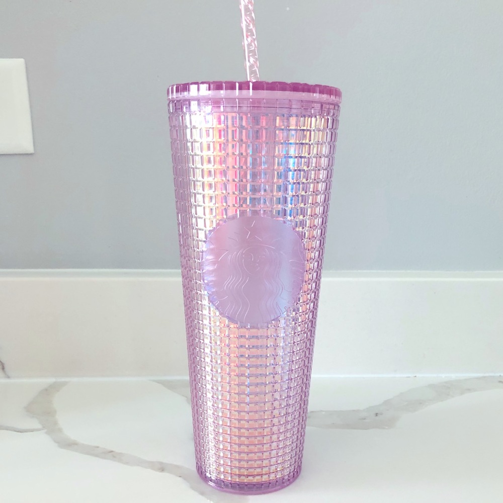 NWT Starbucks Iridescent Pink Grid 24oz Tumbler